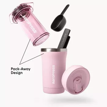 Cafetera AeroPress Go Plus con vaso térmico rosa 475 ml