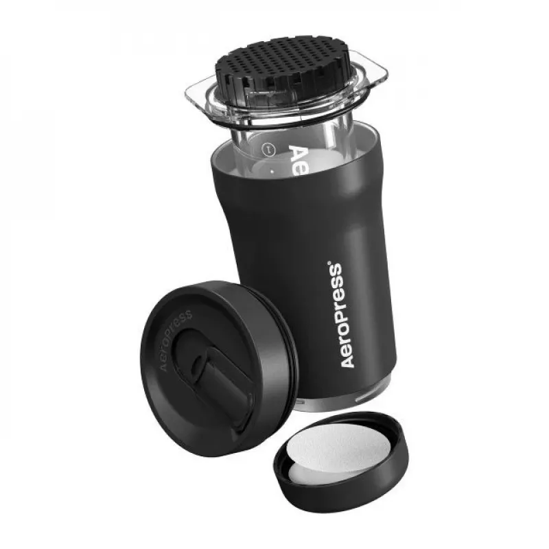 AeroPress Go Plus cafetera de viaje con vaso isotérmico - negro
