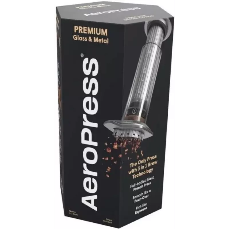 AeroPress Premium cafetera con 350 filtros, preparación manual de espresso y cold brew, sin BPA, gris oscuro
