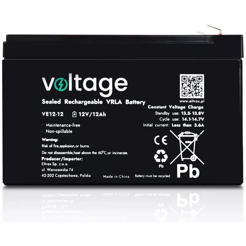 Batería AGM Voltage 12V 12Ah VE12-12 (vida útil 6-9 años)