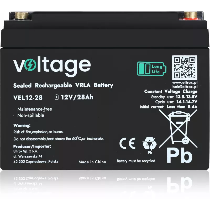 Batería AGM Voltage Long Life 12V 28Ah VEL12-28 (15 años de vida útil)