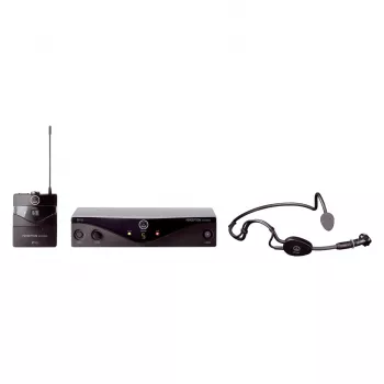 AKG WMS45 Sports Set Sistema de micrófono inalámbrico con auricular C544 L, banda UHF BD U2 (614-630 MHz), transmisor de petaca, receptor fijo, alcance de 30m
