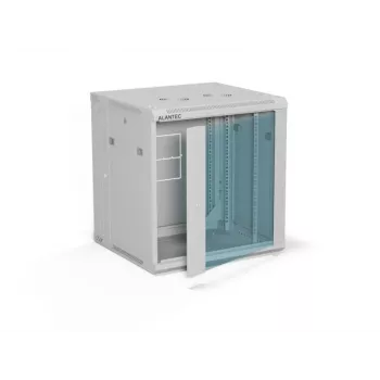 ALANTEC armario de pared de 19 pulgadas 12U 600x600mm, doble sección, puerta individual de cristal, paneles laterales totalmente desmontables con cerradura, 4 guías de montaje, gris, Flat Pack