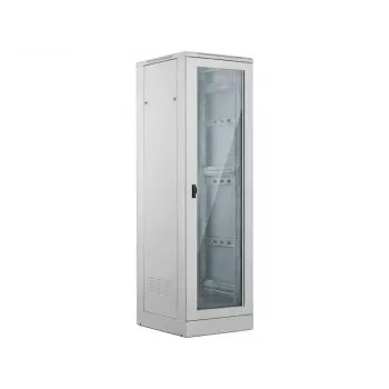 ALANTEC Armario rack de servidor 24U 600x600mm, gris, puerta de cristal delantera, puerta metálica maciza trasera, con cerradura, 4 guías de montaje, base incluida, automontaje