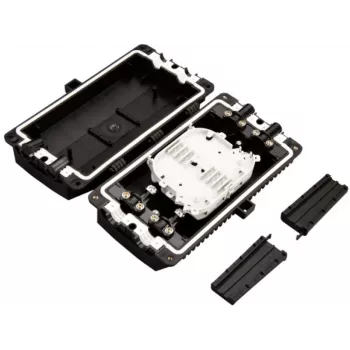ALANTEC FOM-24K-P Caja de empalme de fibra óptica plana para 24 empalmes, completa (totalmente equipada: casetes de empalme, protectores de empalme, elementos de montaje, tubos termorretráctiles)