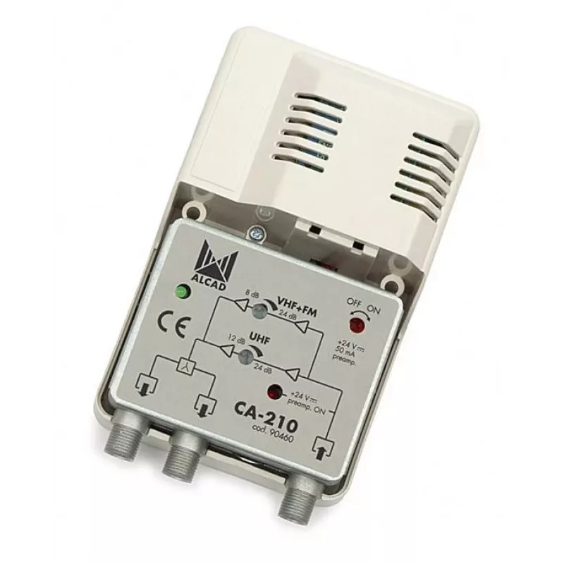 ALCAD CA-210 Amplificador VHF-UHF, 1 entrada / 2 salidas