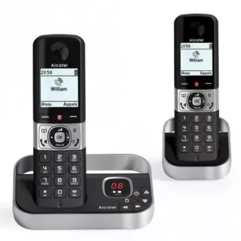ALCATEL 8517110010 teléfono inalámbrico DECT con 2 auriculares, negro - pantalla de 1,5 inch, identificación de llamadas, intercomunicador, ECO DECT