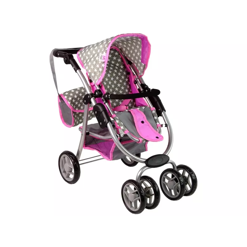 ALICE Carrito para muñecas 2 en 1 con capazo Rosa Estrellas