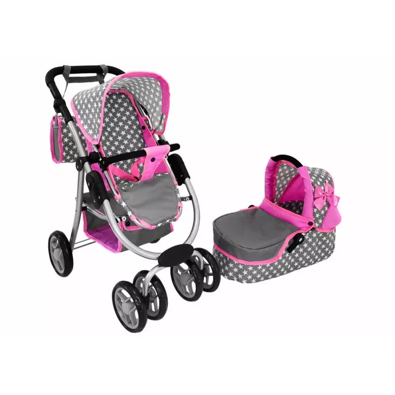 ALICE Carrito para muñecas 2 en 1 con capazo Rosa Estrellas