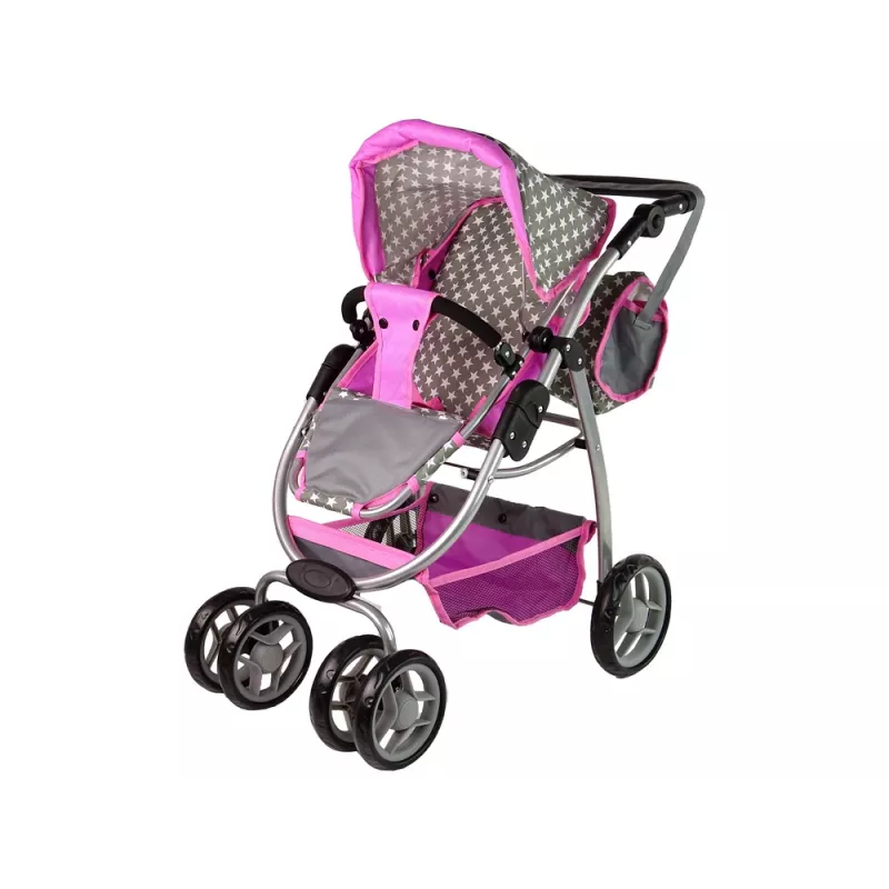 ALICE Carrito para muñecas 2 en 1 con capazo Rosa Estrellas