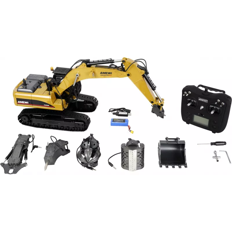 Amewi G705E Excavadora de metal 1:14 RTR Amarillo 14+