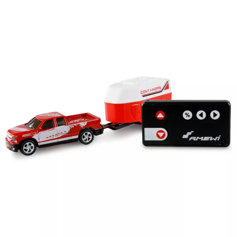 AMEWI RC Pickup Die Cast con remolque para caballos 1:64 RTR rojo (22681)
