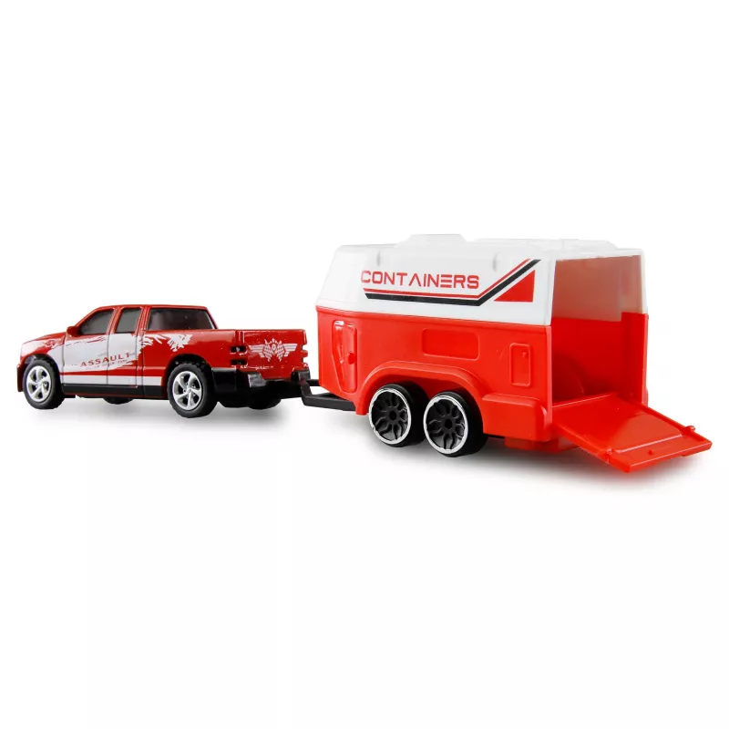AMEWI RC Pickup Die Cast con remolque para caballos 1:64 RTR rojo (22681)