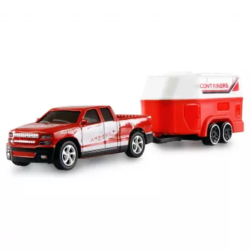 AMEWI RC Pickup Die Cast con remolque para caballos 1:64 RTR rojo (22681)