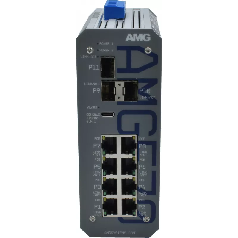 AMG Switch gestionado industrial, 8x 10/100 Mbps, carril DIN, alimentación redundante