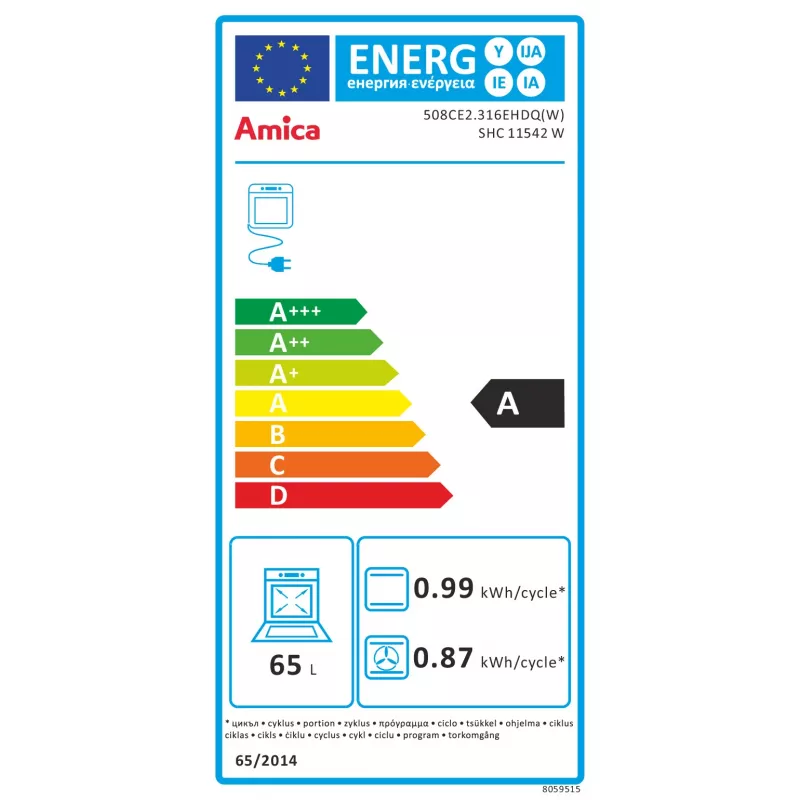 Amica SHC11542W cocina eléctrica independiente 50cm con placa vitrocerámica, horno 65L, 9 funciones - blanco