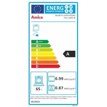 Amica SHC11642W cocina eléctrica independiente con placa vitrocerámica y horno de 65L, 9 funciones de calentamiento, clase energética A, blanco