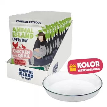 ANIMAL ISLAND Comida Húmeda para Gatos Pollo con Codorniz 12x85g + Plato de Cerámica