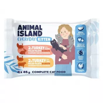 ANIMAL ISLAND Kitten pavo, conejo y ternera 4x85g comida húmeda para gatos