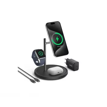 Anker MagGo B25M3312 estación de carga Qi2 3 en 1, 15 W para smartphone, negra