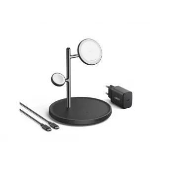 Anker MagGo B25M3312 estación de carga Qi2 3 en 1, 15 W para smartphone, negra