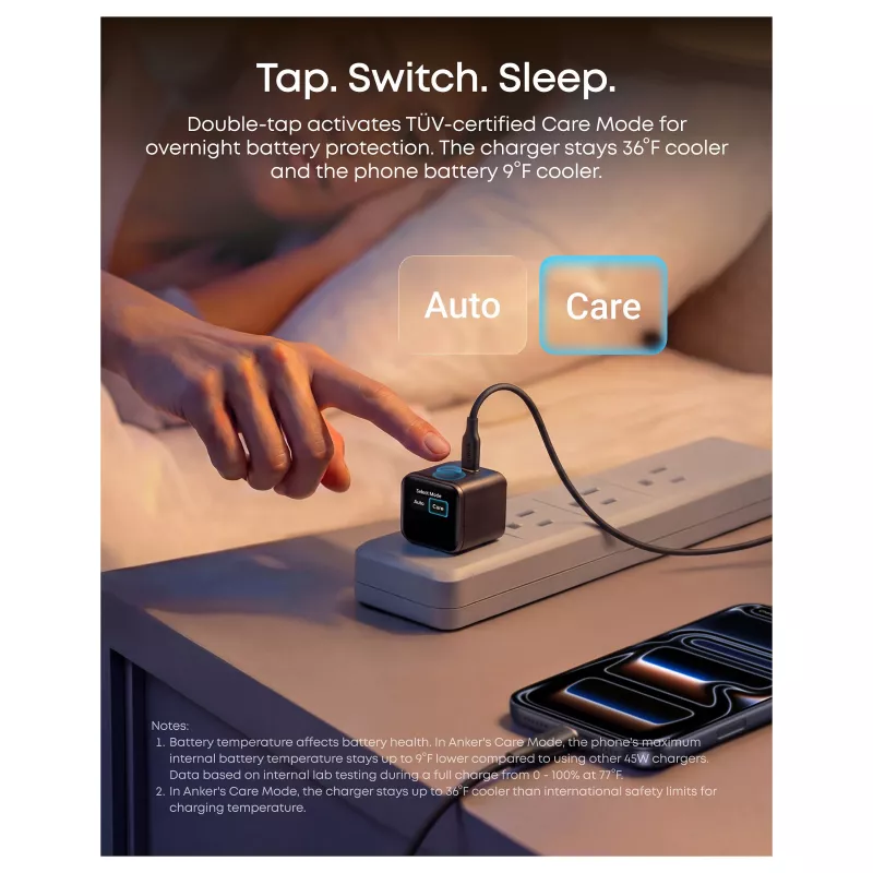 Anker Nano Charger 45W GaN USB-C Charger con ActiveShield 5.0, sensor táctil, SmartDisplay, detección de iPhone, naranja