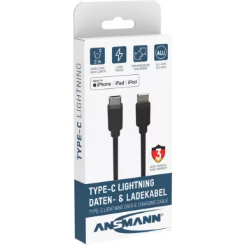 ANSMANN 1700-0107 Cable Lightning a USB-A 2 m negro con certificación MFi