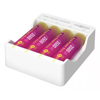 ANSMANN PurePower Set cargador AA con 4 baterías AA de iones de litio de 3500 mAh (1001-0183)