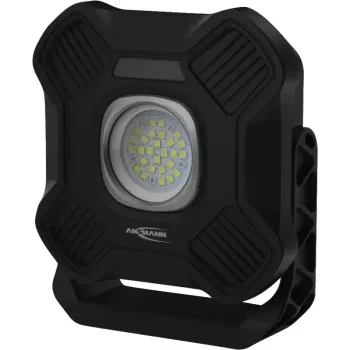 ANSMANN WL2000R Lámpara de trabajo LED recargable, Negra, 20W, 2000lm, con imán, gancho de suspensión, trípode - 1 ud. (1600-0755)