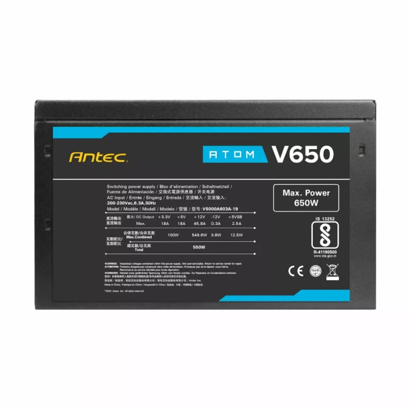 Antec Atom V650 fuente de alimentación no modular - 650W, 80 PLUS White, ATX, ventilador silencioso de 120mm