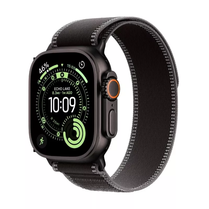 Apple Watch Ultra 3 GPS + Cellular 49mm caja de titanio negro con correa Trail Loop negra/Charcoal - Large (Modelo A3281, MF1H4QR/A)