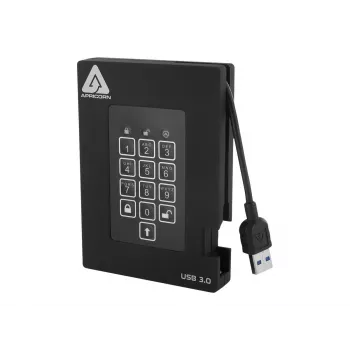 Disco duro externo Apricorn Aegis Padlock Fortress A25-3PL256-500F - 500GB - USB 3.2 Gen 1 - cifrado por hardware AES 256-bit - negro