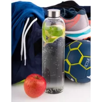 APS Botella de vidrio 1L Transparente con tapón de rosca de acero inoxidable 66909