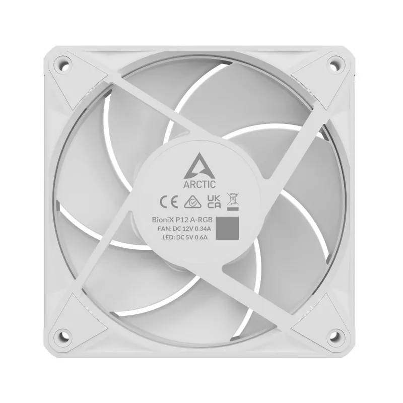 Arctic BioniX P12 A-RGB White pack de 3 – ventilador de caja PWM de 120mm con RGB direccionable y Daisy Chain, 450-3000 rpm