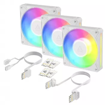 Arctic BioniX P12 A-RGB White pack de 3 – ventilador de caja PWM de 120mm con RGB direccionable y Daisy Chain, 450-3000 rpm