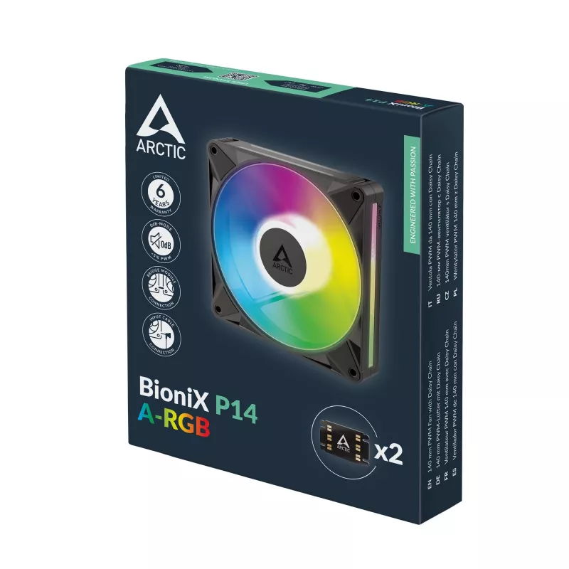 Arctic BioniX P14 A-RGB Ventilador de caja 140mm PWM con Daisy Chain, 400-2500 rpm, 186 m³/h, Negro