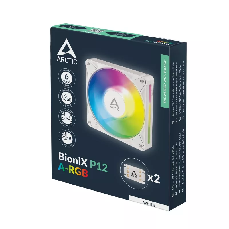 Arctic BioniX P14 A-RGB ACFAN00340A 140mm PWM ventilador de caja, Daisy Chain, 400-2500 rpm, 186 m³/h, FDB, blanco