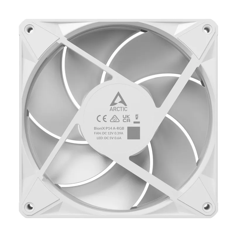 Arctic BioniX P14 A-RGB (blanco) pack de 3 | Ventilador de caja de 140 mm PWM con iluminación A-RGB, 400-2500 rpm