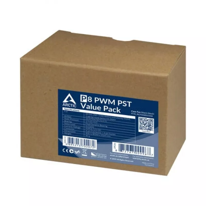 ARCTIC P8 PWM PST Ventilador 80 mm pack de 5 - Negro/Blanco