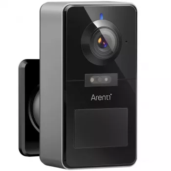 Arenti POWER1Q Cámara de seguridad inteligente con batería 2K, detección de personas por IA, visión nocturna en color, IP65, Negro