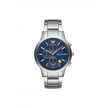 Armani AR11458 Reloj de pulsera de cuarzo para hombre con esfera azul y pulsera de acero inoxidable, 43 mm