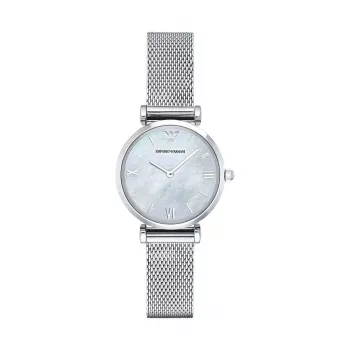 Armani Reloj de cuarzo mujer AR1955 32mm caja de acero inoxidable esfera blanca correa de piel marrón