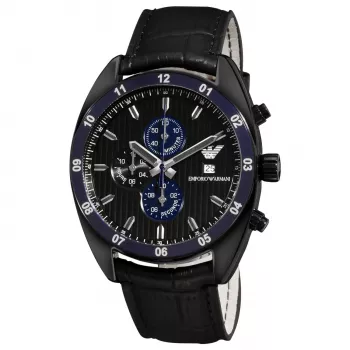 ARMANI AR5916 cronógrafo de hombre de cuarzo 42mm esfera negra brazalete de acero inoxidable en tono oro rosa y silicona