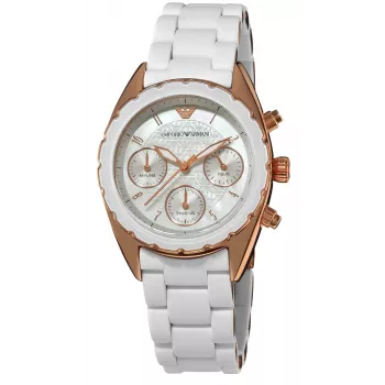 Armani AR5943 Reloj cronógrafo para mujer, acero inoxidable oro rosa, 35 mm