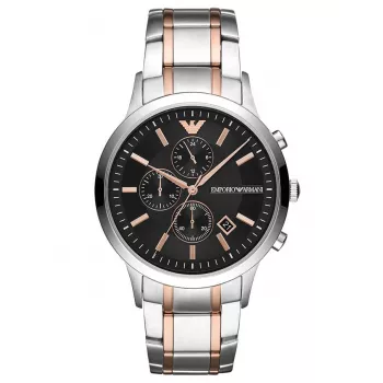 Armani Man AR11165 Reloj cronógrafo para hombre, 43mm acero inoxidable esfera negra