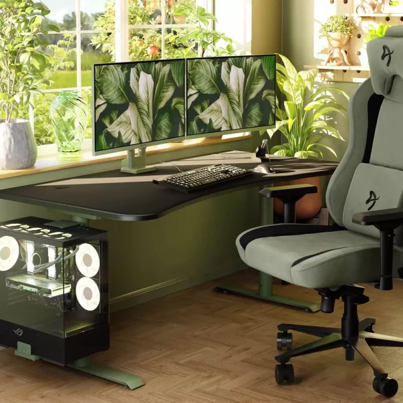 Arozzi Arena Large Gaming Desk – Forest Green (Altura ajustable, alfombrilla de ratón de microfibra)