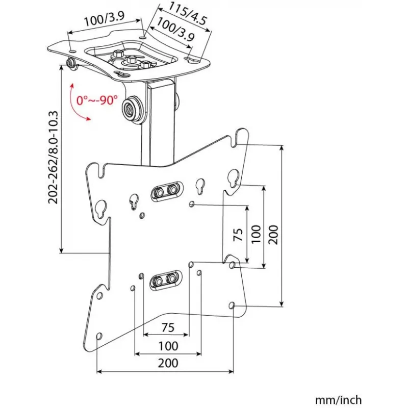 ART AR-21skos Soporte de Techo para TV LED/LCD 17-42 Pulgadas, 20kg, VESA 75x75 a 200x200, Negro