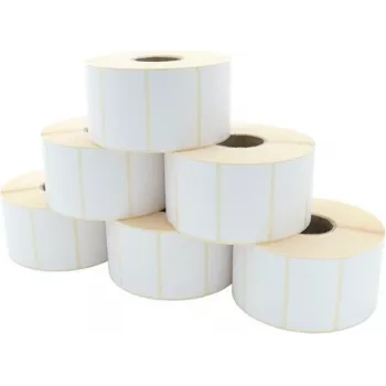 ARTDEV Rollo de etiquetas de transferencia térmica 60 x 36 mm, diámetro de rollo 127 mm, núcleo 40 mm, 2000 etiquetas por rollo, blanco, papel mate estucado, adhesivo acrílico permanente