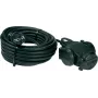 AS Schwabe 60456 Alargador de goma 10m H07RN-F 3G1.5mm² 3 tomas con enchufe Schuko y acoplador, IP44, negro