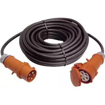 AS SCHWABE 61093 cable alargador de goma H07RN-F 3G2.5 de 50m con inversor de fases, 16A CEE 230V, IP44, negro